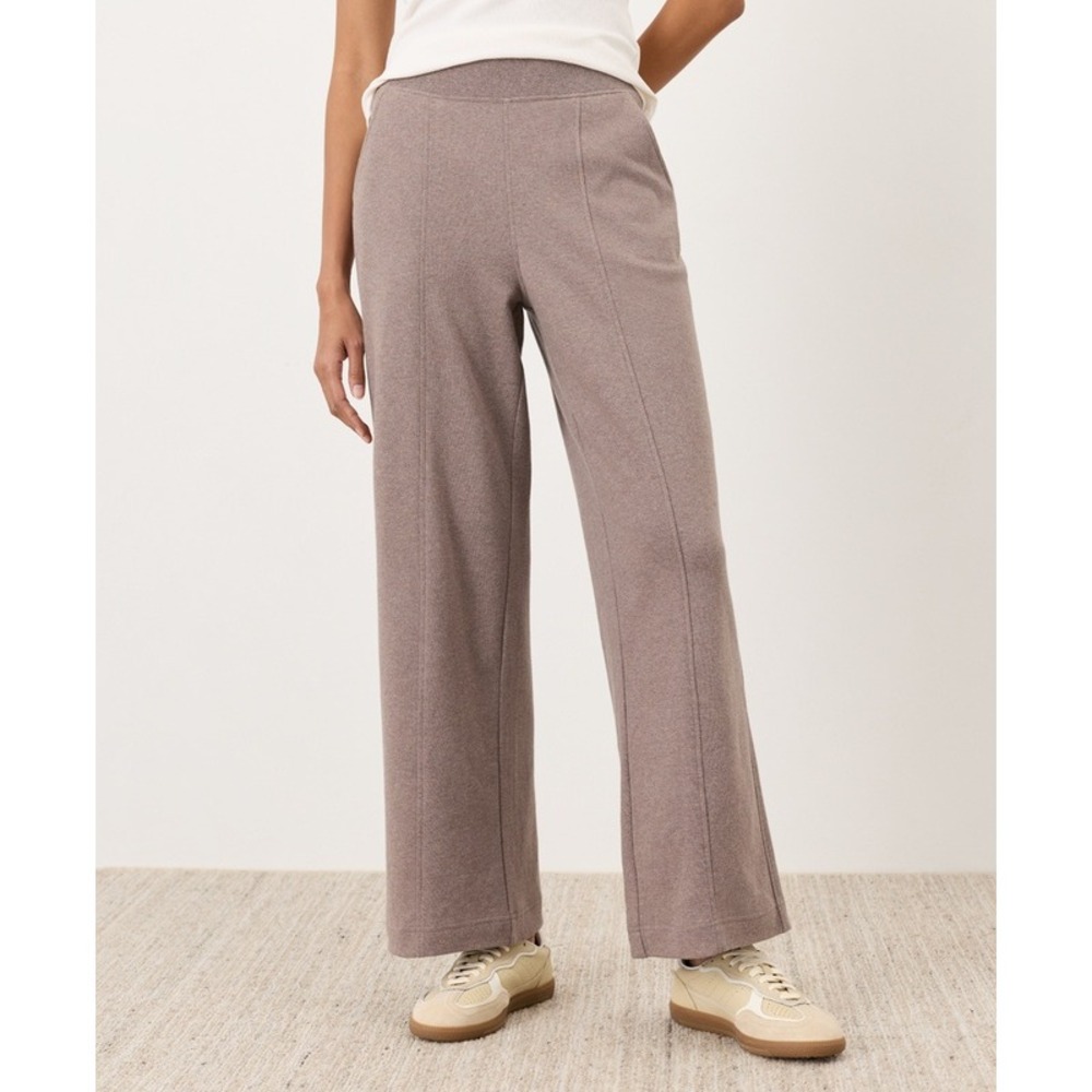 Pact Pants Womens Large Organic Airplane Pintuck Wide Leg Deep Taupe Heather